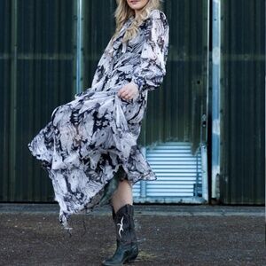 Black & White Sheer Horse Print Maxi Dress